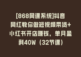 [868网课系统]抖音网红教你做短视频带货+小红书开店赚钱，单月盈利40W（32节课）868网课-868网课系统868网课系统