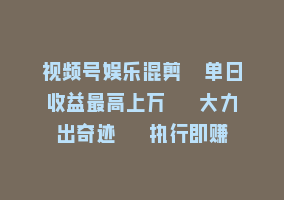 视频号娱乐混剪  单日收益最高上万   大力出奇迹   执行即赚868网课-868网课系统868网课系统