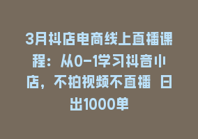 3月抖店电商线上直播课程：从0-1学习抖音小店，不拍视频不直播 日出1000单868网课-868网课系统868网课系统