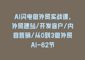 AI闪电做外贸实战课，外贸建站/开发客户/内容营销/从0到3做外贸AI-62节868网课-868网课系统868网课系统