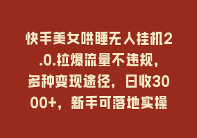 快手美女哄睡无人挂机2.0.拉爆流量不违规，多种变现途径，日收3000+，新手可落地实操868网课-868网课系统868网课系统