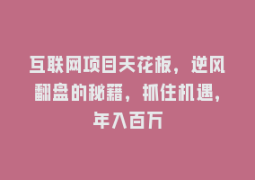 互联网项目天花板，逆风翻盘的秘籍，抓住机遇，年入百万868网课-868网课系统868网课系统