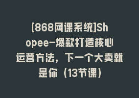 [868网课系统]Shopee-爆款打造核心运营方法，下一个大卖就是你（13节课）868网课-868网课系统868网课系统