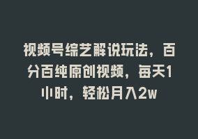 视频号综艺解说玩法，百分百纯原创视频，每天1小时，轻松月入2w868网课-868网课系统868网课系统