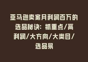 亚马逊卖家月利润百万的选品秘诀: 抓重点/高利润/大方向/大类目/选品易868网课-868网课系统868网课系统