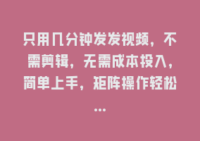 只用几分钟发发视频，不需剪辑，无需成本投入，简单上手，矩阵操作轻松…868网课-868网课系统868网课系统