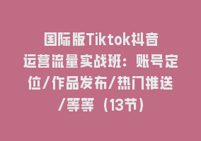 国际版Tiktok抖音运营流量实战班：账号定位/作品发布/热门推送/等等（13节）868网课-868网课系统868网课系统