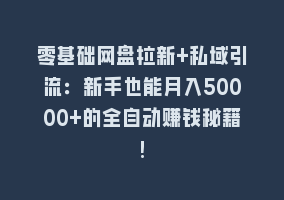 零基础网盘拉新+私域引流：新手也能月入50000+的全自动赚钱秘籍!868网课-868网课系统868网课系统