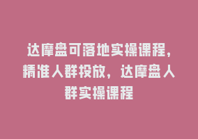 达摩盘可落地实操课程，精准人群投放，达摩盘人群实操课程868网课-868网课系统868网课系统