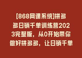 [868网课系统]拼多多日销千单训练营2023完整版，从0开始带你做好拼多多，让日销千单可…868网课-868网课系统868网课系统