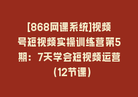 [868网课系统]视频号短视频实操训练营第5期：7天学会短视频运营（12节课）868网课-868网课系统868网课系统