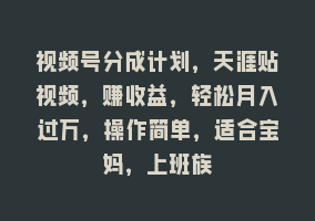 视频号分成计划，天涯贴视频，赚收益，轻松月入过万，操作简单，适合宝妈，上班族868网课-868网课系统868网课系统