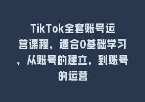 TikTok全套账号运营课程，适合0基础学习，从账号的建立，到账号的运营868网课-868网课系统868网课系统