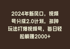 2024年新风口，视频号分成2.0计划，多种玩法打爆视频号，每日轻松躺赚2000+868网课-868网课系统868网课系统