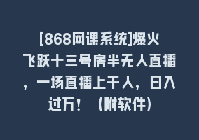 [868网课系统]爆火飞跃十三号房半无人直播，一场直播上千人，日入过万！（附软件）868网课-868网课系统868网课系统