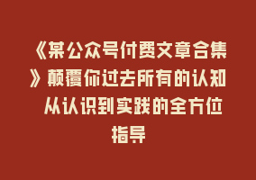 《某公众号付费文章合集》颠覆你过去所有的认知 从认识到实践的全方位指导868网课-868网课系统868网课系统