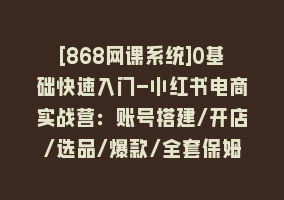 [868网课系统]0基础快速入门-小红书电商实战营：账号搭建/开店/选品/爆款/全套保姆教程868网课-868网课系统868网课系统