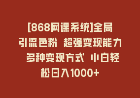 [868网课系统]全局引流色粉 超强变现能力 多种变现方式 小白轻松日入1000+868网课-868网课系统868网课系统