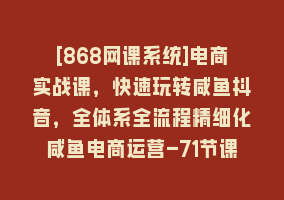 [868网课系统]电商实战课，快速玩转咸鱼抖音，全体系全流程精细化咸鱼电商运营-71节课868网课-868网课系统868网课系统