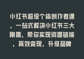 小红书超级个体创作者课，一站式解决小红书三大刚需，帮你实现资源链接，高效变现，升级品牌868网课-868网课系统868网课系统