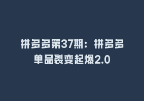 拼多多第37期：拼多多单品裂变起爆2.0868网课-868网课系统868网课系统