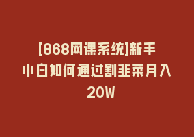 [868网课系统]新手小白如何通过割韭菜月入 20W868网课-868网课系统868网课系统