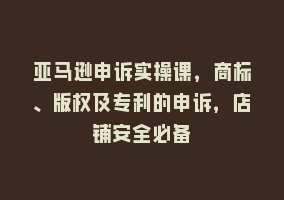 亚马逊申诉实操课，商标、版权及专利的申诉，店铺安全必备868网课-868网课系统868网课系统