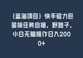 （蓝海项目）快手磁力巨星接任务自撸，野路子，小白无脑操作日入2000+868网课-868网课系统868网课系统