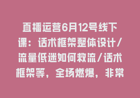 直播运营6月12号线下课：话术框架整体设计/流量低迷如何救流/话术框架等，全场燃爆，非常干货868网课-868网课系统868网课系统