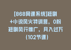 [868网课系统]短剧+小说风火特训营，0粉短剧风行推广，月入过万（102节课）868网课-868网课系统868网课系统