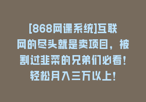 [868网课系统]互联网的尽头就是卖项目，被割过韭菜的兄弟们必看！轻松月入三万以上！868网课-868网课系统868网课系统