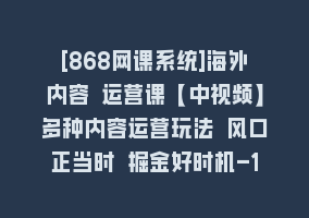 [868网课系统]海外内容 运营课【中视频】多种内容运营玩法 风口正当时 掘金好时机-101节868网课-868网课系统868网课系统