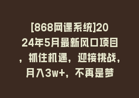 [868网课系统]2024年5月最新风口项目，抓住机遇，迎接挑战，月入3w+，不再是梦868网课-868网课系统868网课系统