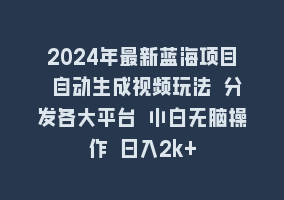 2024年最新蓝海项目 自动生成视频玩法 分发各大平台 小白无脑操作 日入2k+868网课-868网课系统868网课系统