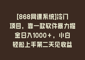 [868网课系统]冷门项目，靠一款软件暴力掘金日入1000＋，小白轻松上手第二天见收益868网课-868网课系统868网课系统