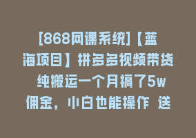 [868网课系统]【蓝海项目】拼多多视频带货 纯搬运一个月搞了5w佣金，小白也能操作 送工具868网课-868网课系统868网课系统