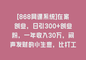 [868网课系统]在家创业，日引300+创业粉，一年收入30万，闷声发财的小生意，比打工强868网课-868网课系统868网课系统