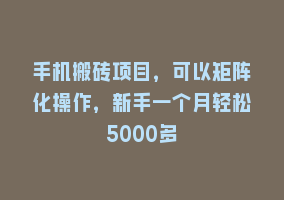 手机搬砖项目，可以矩阵化操作，新手一个月轻松5000多868网课-868网课系统868网课系统