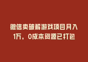 微信卖破解游戏项目月入1万，0成本资源已打包868网课-868网课系统868网课系统