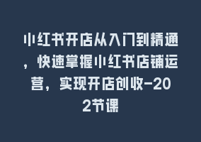 小红书开店从入门到精通，快速掌握小红书店铺运营，实现开店创收-202节课868网课-868网课系统868网课系统