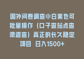 国外问卷调查小白家也可批量操作（口子查站点查渠道查）真正的长久稳定项目 日入1500+868网课-868网课系统868网课系统