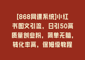 [868网课系统]小红书图文引流，日引50高质量创业粉，简单无脑，转化率高，保姆级教程868网课-868网课系统868网课系统