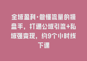 全域盈利·做懂流量的操盘手，打通公域引流+私域强变现，约9个小时线下课868网课-868网课系统868网课系统