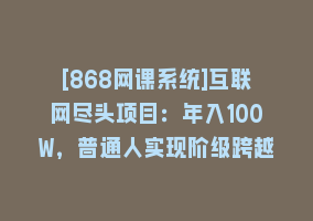 [868网课系统]互联网尽头项目：年入100W，普通人实现阶级跨越868网课-868网课系统868网课系统