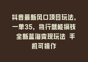 抖音最新风口项目玩法，一单35，执行就能搞钱 全新蓝海变现玩法 手机可操作868网课-868网课系统868网课系统