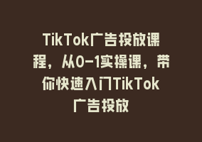 TikTok广告投放课程，从0-1实操课，带你快速入门TikTok广告投放868网课-868网课系统868网课系统