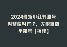 2024最新小红书账号封禁解封方法，无限释放手机号【揭秘】868网课-868网课系统868网课系统