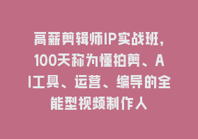 高薪剪辑师IP实战班，100天称为懂拍剪、AI工具、运营、编导的全能型视频制作人868网课-868网课系统868网课系统