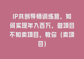 IP共创导师训练营，如何实现年入百万，做项目不如卖项目，教你（卖项目）868网课-868网课系统868网课系统