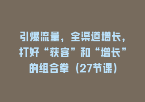 引爆流量，全渠道增长，打好“获客”和“增长”的组合拳（27节课）868网课-868网课系统868网课系统